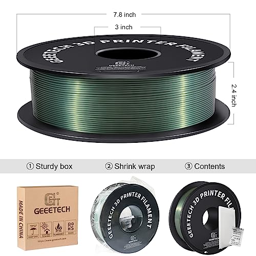 Geeetech Silk PLA Filament 1.75mm for 3D Printer, Dark Green Metal-Like Shiny PLA Filament 1kg (2.2lbs) Spool, Dimensional Accuracy +/- 0.02 mm,Metallic Silk Bronze