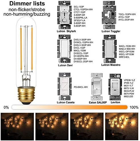 LiteHistory Dimmable E26 LED Bulb 4W Equal 40 Watt Warm White 2700K E26 Edison AC120V 400lm Tubular T9 T10 LED Light Bulb for Rustic Pendant,Chandeliers,Wall sconces 6Pack