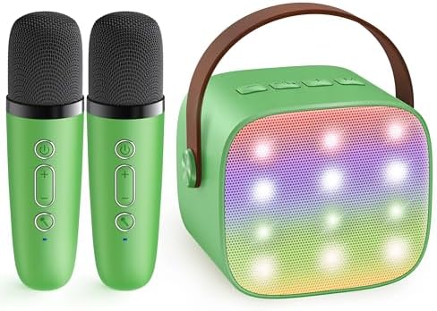 YLL Mini Karaoke Machine for Kids Adults, Portable Bluetooth Speaker with 2 Wireless Microphones, Birthday Gifts Toys for Girls Boys Ages 3, 4, 5, 6, 7, 8, 9,10,11,12+ Years Old Toddler (Green)