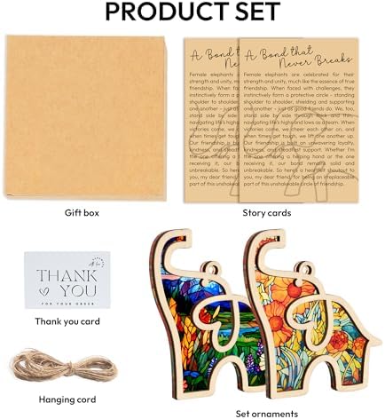 Friendship Elephant Easter Ornament with Story Card, Friendship Gifts for Women Tribe, Heartfelt for Best Friends Sisters, Sisterhood Special Bond Decor (Set 2 Suncatcher)