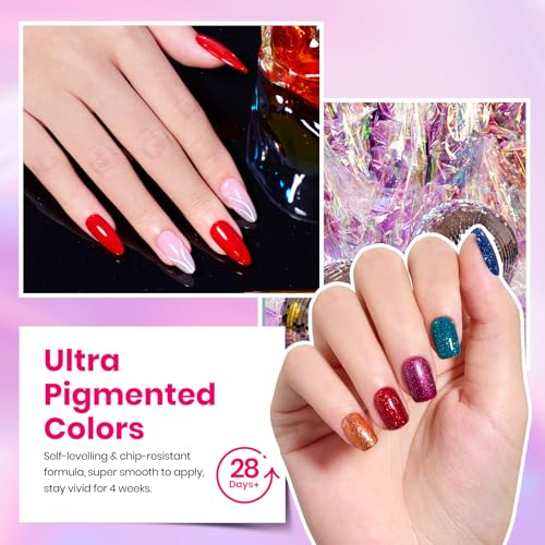 Beetles Glitter Gel Nail Polish Set, 44Pcs Christmas Burgundy Red Gold Green Silver Blue Pink Sparkle Gel Polish Kits with Base Top Coat Winter Manicure Gift for Women