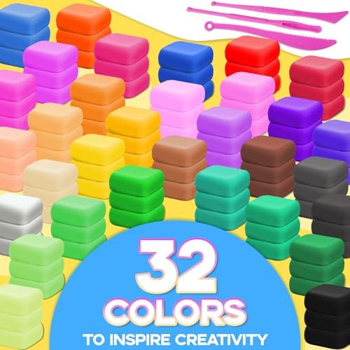 Air Dry Clay - 96 Pack Modeling Clay Kit with 3 Sculpting Tools,Safe & Non-Toxic,DIY Magic Toys Gifts for Boys,Girls,Kids - 32 Colors