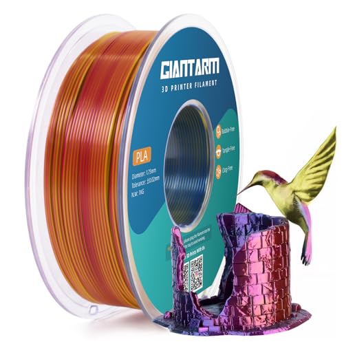 GIANTARM Tri-Colors Silk Pla Filament, 3D Printer Filament 1.75mm +/-0.02mm, 1Kg (2.2lbs) Spool, Vacuum Packaging (Red+Yellow+Blue)