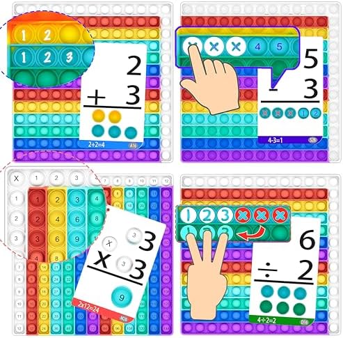 Math Games for Kids - Flash Cards for Kids - Pop it Practice with Addition, Subtraction, Multiplication & Division - Ideal for Math Learning and Skill Building.
