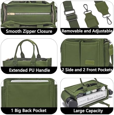 Tote Bag for Women With Compartments,Large Canvas Tote Women's Purse Crossbody Bags Work Laptop Book Bag Satchels Handbags