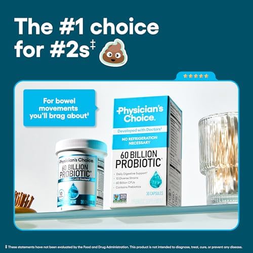 Physician's Choice Probiotics 60 Billion CFU - 10 Strains + Organic Prebiotics - Immune, Digestive & Gut Health - Supports Occasional Constipation, Diarrhea, Gas & Bloating - for Women & Men - 30ct