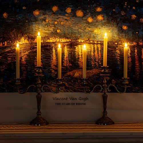 Homemory Real Wax LED Flameless Taper Candles with Remote Timer, 9.6 Inches Ivory Fake Candlesticks, Dripless Battery Operated Window Candle with 3D Flickering Flame for Fireplace Xmas Halloween