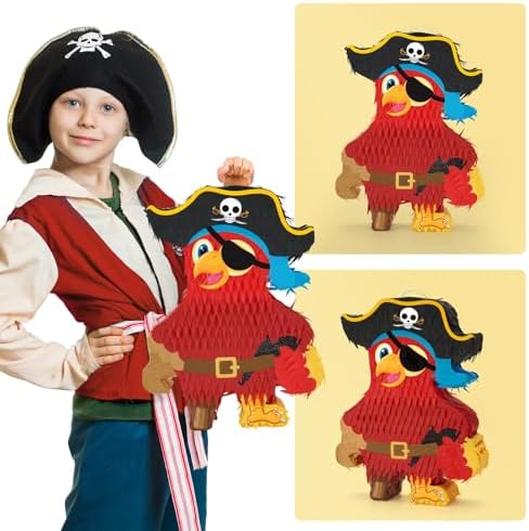 Wernnsai Pirate Piñata - Pirate Parrot Piñata with Blindfold and Bat for Boys' Birthday Party Adventure Theme Decorations