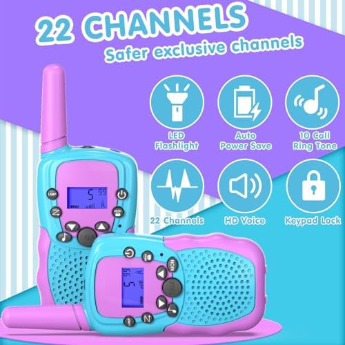 Selieve Toys for 3-14 Year Old Children's, Walkie Talkies for Kids 22 Channels 2 Way Radio Toy with Backlit LCD Flashlight, 3 Miles Range for Outside, Camping, Hiking Purple