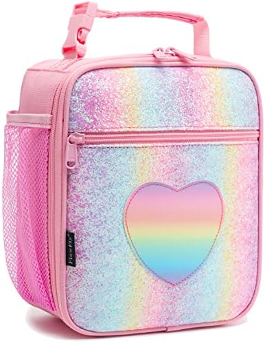 FlowFly Kids Lunch box Insulated Soft Bag Mini Cooler Back to School Thermal Meal Tote Kit for Girls, Boys, Glitter-RainBow
