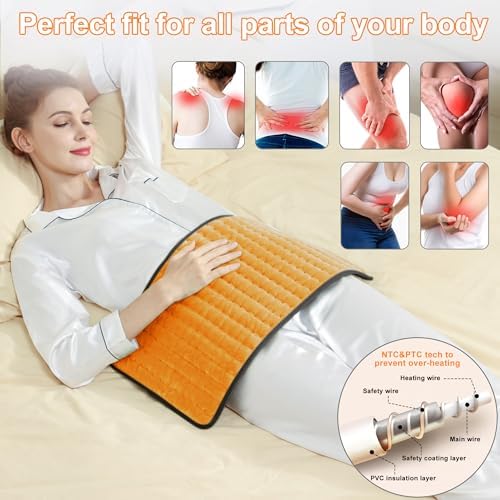 Heating Pad-Electric Heating Pads for Back,Neck,Abdomen,Moist Heated Pad for Shoulder,Knee,Hot Pad for Arms and Legs,Dry&Moist Heat & Auto Shut Off(Orange Black, 12''×24'')