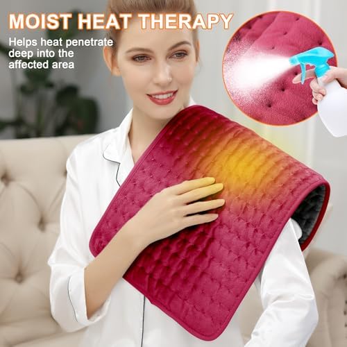 Heating Pad-Electric Heating Pads for Back,Neck,Abdomen,Moist Heated Pad for Shoulder,Knee,Hot Pad for Arms and Legs,Dry&Moist Heat & Auto Shut Off(Burgundy,12''×24'')