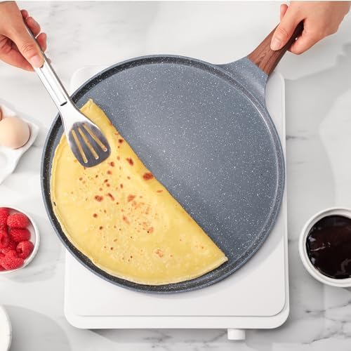 SENSARTE Nonstick Crepe Pan, Swiss Granite Coating Dosa Pan Pancake Flat Skillet Tawa Griddle 10-Inch with Stay-Cool Handle, Induction Compatible