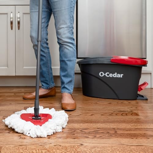 O-Cedar EasyWring Microfiber Spin Mop, Bucket Floor Cleaning System, Red, Gray, Standard