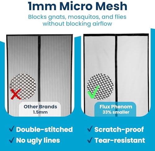 Magnetic Screen Door - Bugs Out, Breeze in - 9min Install Auto-Sealing Heavy Duty Double Stitched Mesh, 52 Magnets, Hands Free Sliding & Patio Door Net, Pet & Kid Friendly, 38 x 82 Inch, Flux Phenom
