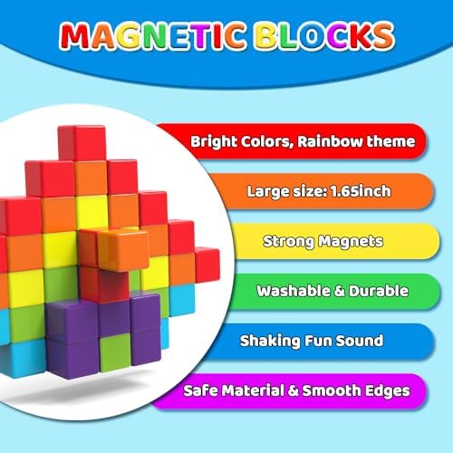Magnetic Building Blocks, 1.65 inch Large Magnetic Stacking Cubes for Toddlers, Sensory & Montessori Toys for Boys & Girls 1 2 3 Years Old (24 PCS)