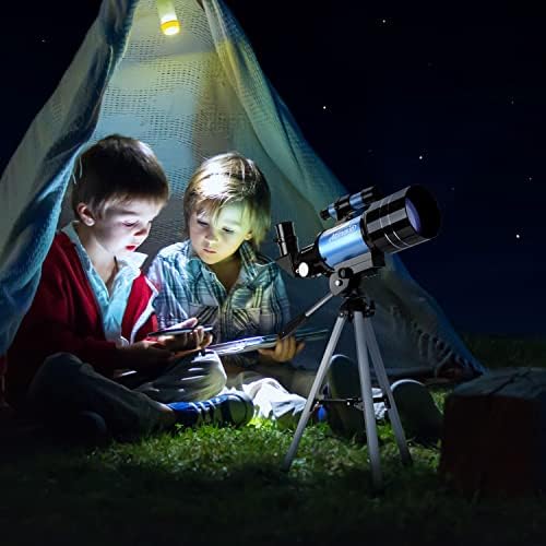 AOMEKIE Telescopes,70mm Aperture 300mm Table Tripod, Astronomical for Beginners,2 Eyepieces 150X with Smartphone Adapter Moon Filter 3X Barlow