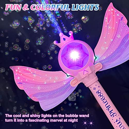 Bubble Wands for Kids Girls - LED Light & Music Bubble Machine: 3 AA Batteries & 2 Bubble Solutions, Outdoor Party Birthday Toys for Toddlers, Gift for 3 4 5 6 7 8 Year Old Girls