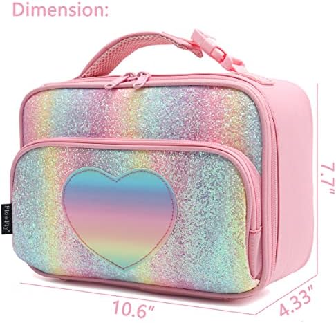 FlowFly Kids Lunch box Insulated Soft Bag Mini Cooler Back to School Thermal Meal Tote Kit for Girls, Boys,Glitter-RainBow