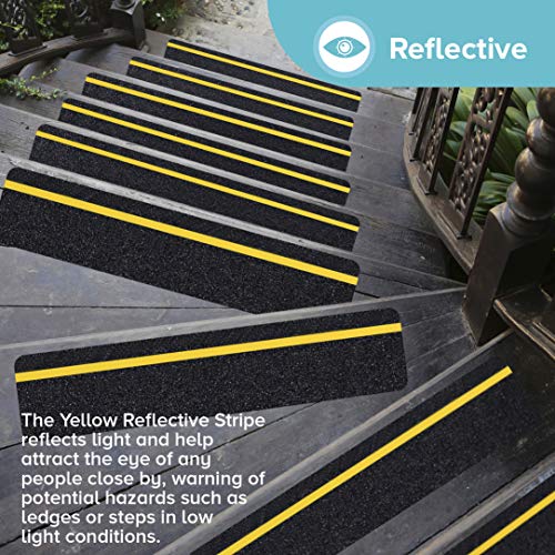 LifeGrip Anti Slip Traction Tape with Reflective Stripe, 6 Inch x 33 Foot, Best Grip Tape Grit Non Slip, Outdoor Non Skid Treads, High Traction Friction Abrasive Adhesive for Stairs Step (6" X33')