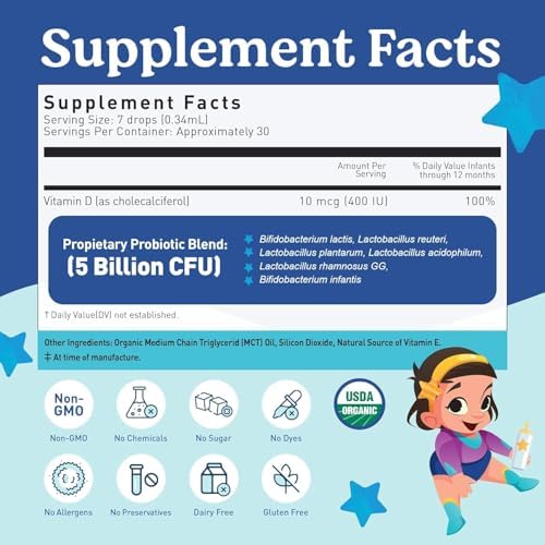 LOVEBUG Baby Probiotic Drops 0-12 Months - Organic Probiotics for Babies & Newborns, Supports Colic, Diarrhea and Infant Constipation Relief, Sugar-Free, Tasteless Liquid, 20ml