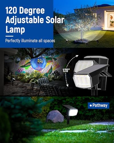 Solar Spot Lights Outdoor Waterproof 4 Pack IP65, 63 LED 3 Lighting Modes Spotlights for Yard Garden House Garage Pathway