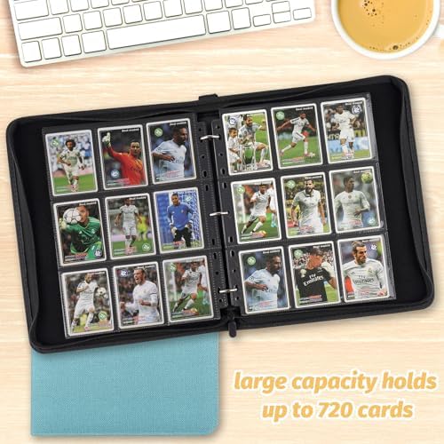 9 Pocket Card Binder, Premium Zip Trading Card Binder, 720 Double Sided Pocket PU Card Collection Binder, Collector Card Album, Card Folder for MTG, TCG, Sports Cards, Game Cards (Lake Blue)