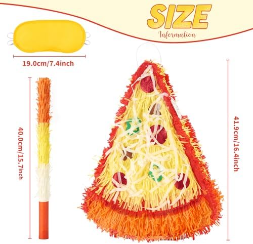 Wernnsai Pizza Piñata - Pizza Decorations For Kids Food Themed Birthday Party Piñata With Blindfold And Bat For Summer Mexican Party Supplies