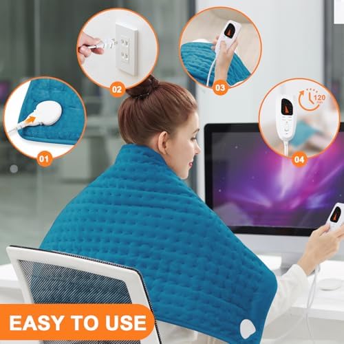 Heating Pad,Electric Heating Pads for Back,Hot Heated Pad for Abdomen,Shoulder,Knee,Multiple Temp and Auto Shut Off(Blue, 40''×20')