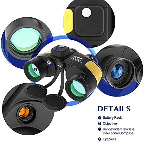 AOMEKIE Marine Binoculars for Adults 7X50 Military Waterproof Binoculars with Illuminated Rangefinder Compass BAK4 Prism IPX7 Fogproof for Boating Navigation Hunting Fishing Water Sports