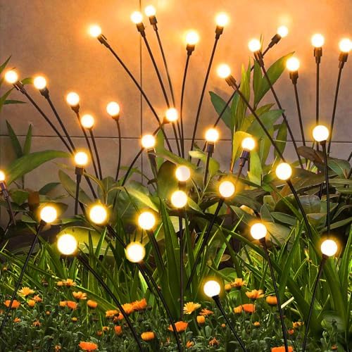 Solar Garden Lights Outdoor, 4 Pack Firefly Swaying Lights, Waterproof Garden Decor for Yard Patio Pathway Lawn, Gardening Gifts for Women Christmas Decoration