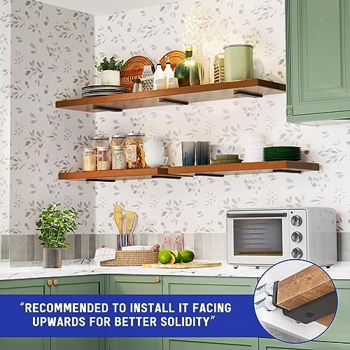 Goovilla Shelf Bracket, Heavy Duty Floating Shelf Brackets 6 inch Long, 6 Pack Brackets for Shelves, Black Coated Metal Wall Shelf Support Brackets with 1/5 Inch Thick and 160 lb. Load Capacity