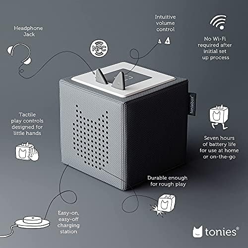 Toniebox Audio Player Starter Set with Playtime Puppy - Listen, Learn, and Play with One Huggable Little Box - Gray