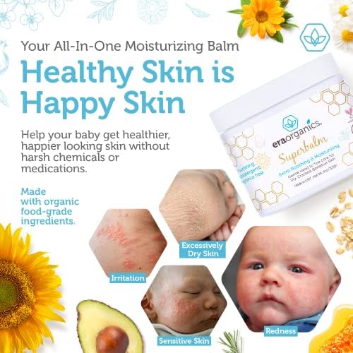 Era Organics Healing Ointment for Babies - USDA Certified Organic Natural Moisturizer Gentle on Sensitive Skin Prone To Baby Eczema, Cradle Cap (Infant Seborrheic Dermatitis), Rashes, Hives 4oz