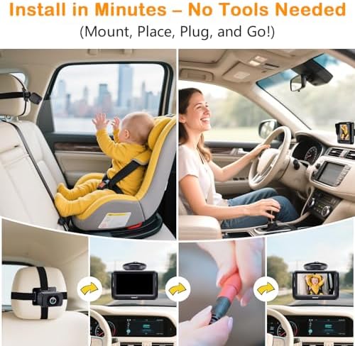 Rohent Baby Car Camera HD 1080P - Rear-Facing Infant Monitor with Night Vision Car Camera for Baby 150° Wide-Angle Lens Anti-Glare Screen Easy Install 360° Adjustable Display