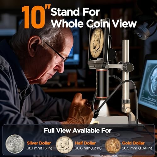 Elikliv Autofocus 4K Digital Microscope EM4K-AF, 52MP Soldering Microscope for PCB Repair, Coin Inspection & Watchmaking, 2000X Magnifier Scope, 8" IPS Screen, HDMI/USB Output, 10" Stand, 64GB Card