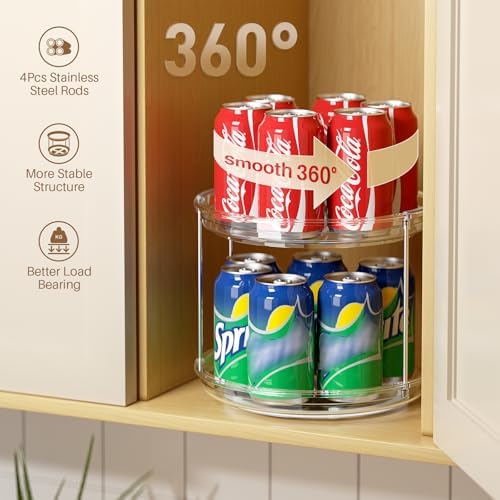 LAMU 2 Pack 2 Tier Lazy Susan Turntable Organizer 9.25'' Rotating Spice Rack Organization for Cabinet, Kitchen, Pantry, Countertop, Bathroom, Vanity, Medicine Cabinet Organizer, Clear