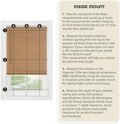 Cordless Light Filtering Mini Blind - 35 Inch Width, 64 Inch Length, 1" Slat Size - Pearl White - Cordless GII Morningstar Horizontal Windows Blinds for Interior by Achim Home Decor