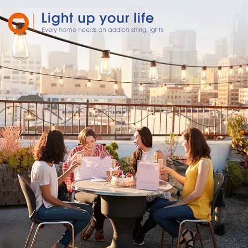 addlon 100FT(50FT*2) LED Outdoor String Lights Waterproof Patio Lights with Shatterproof ST38 Replaceable Bulbs, Dimmable Outside Hanging Light Connectable for Porch, Backyard, 2200K