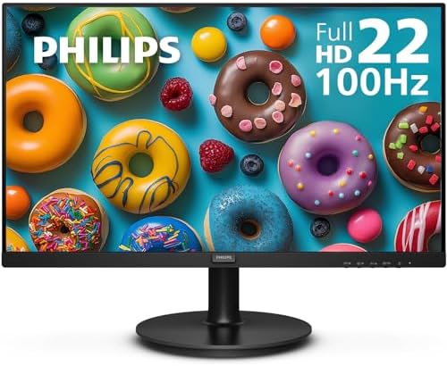 Philips 221V8LB 22 inch Class Thin Full HD (1920 x 1080) Monitor, 100Hz Refresh Rate, VESA, HDMI x1, VGA x1, LowBlue Mode, Adaptive Sync, 4 Year Advance Replacement Warranty