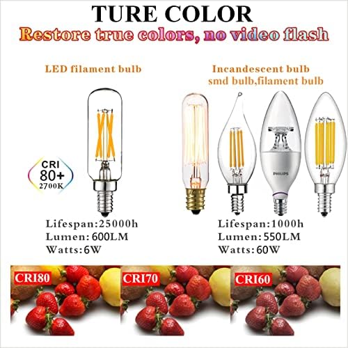 LiteHistory LED Bulb Dimmable 6W Equal Warm White 2700K T6 T25 E12 Candelabra Bulb 60 watt for Chandeliers,Ceiling Fan,Pendant,Wall sconces AC120V 600LM e12 Light Bulb 6Pack