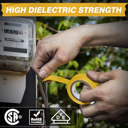Electrical Tape, 10 Rolls Professional Grade PVC Electric Tape, UL/CSA Listed ¾ in x 66 ft Insulating Vinyl Tape for Electrical, Repairs, Automotive and Equipment, Pro-36C, Yellow