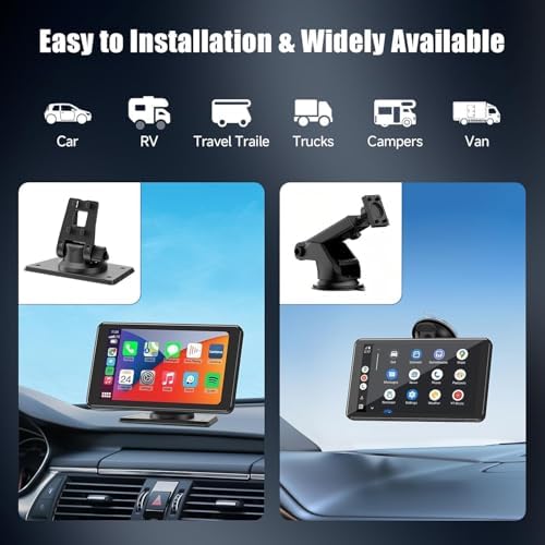 Portable Wireless Carplay Car Stereo, 7" HD Touchscreen for Car with Apple CarPlay & Android Auto with Backup Camera/Mirror Link/Voice Control/Bluetooth/GPS/AUX/FM Satellite Radio for All Vehicles
