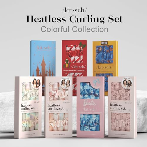 Kitsch Satin Heatless Curling Set – Heatless Hair Curler for Women, Hair Curler to Sleep In - with 2 Satin Scrunchies for Overnight Curls – No Heat Damage Styling with Heatless Curler - Silver