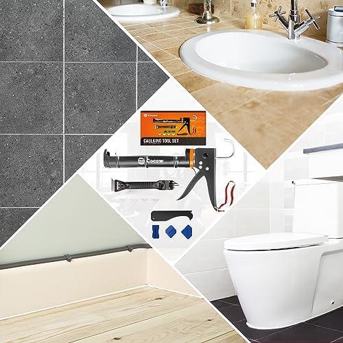 Caulk Gun Kit, Smooth Silicone Caulking Gun and Caulk Remover Tool, Sealant Finishing Tool Grout Scraper for Kitchen Bathroom Window Sink Joint, All in One with Gift Box