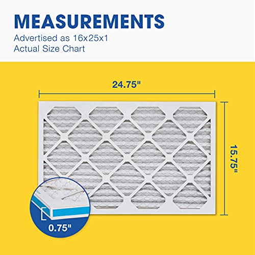 Aerostar 16x25x1 MERV 11 - 6 Count - Pleated HVAC, Furnace & Air Conditioner Filters - Removes Dust, Cold & Flu Germs, Lint, Mold, Pet Dander, Allergy-Causing Pollen, Smog & Smoke