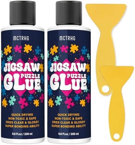 Jigsaw Puzzle Glue Clear (2 Pack), Puzzle Glue with Two Applicators, Easily Preserves Finished Puzzles, Quick-Drying, Non-Toxic & Water-Soluble for Adults, for 3000/4500/5000 Pieces