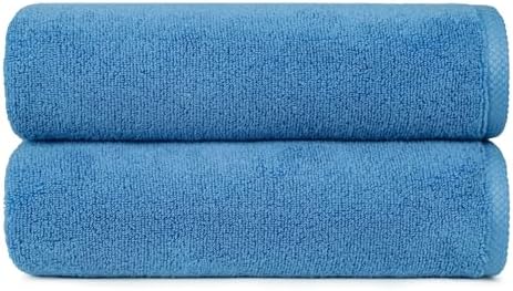Amazon Basics 2 Piece Quick-Dry Oversize Bath Towel, 100% Cotton, Lake Blue, 54" x 30"