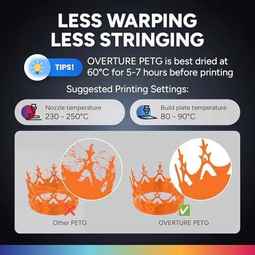 OVERTURE PETG 3D Printer Filament 1.75mm, Neatly Wound Durable PETG 1kg Spool (2.2lbs), Strong Toughness Filament, Dimensional Accuracy +/- 0.02mm, Fit Most FDM Printers (Orange)