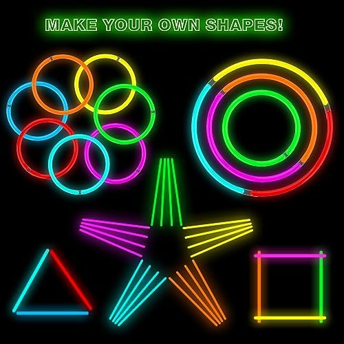 Ultra Bright Christmas Glow Sticks - 500PRO Party Pack with Connectors for Christmas, Neon Birthday and Holidays - Multicolor 8" Glow Sticks Necklaces Bulk